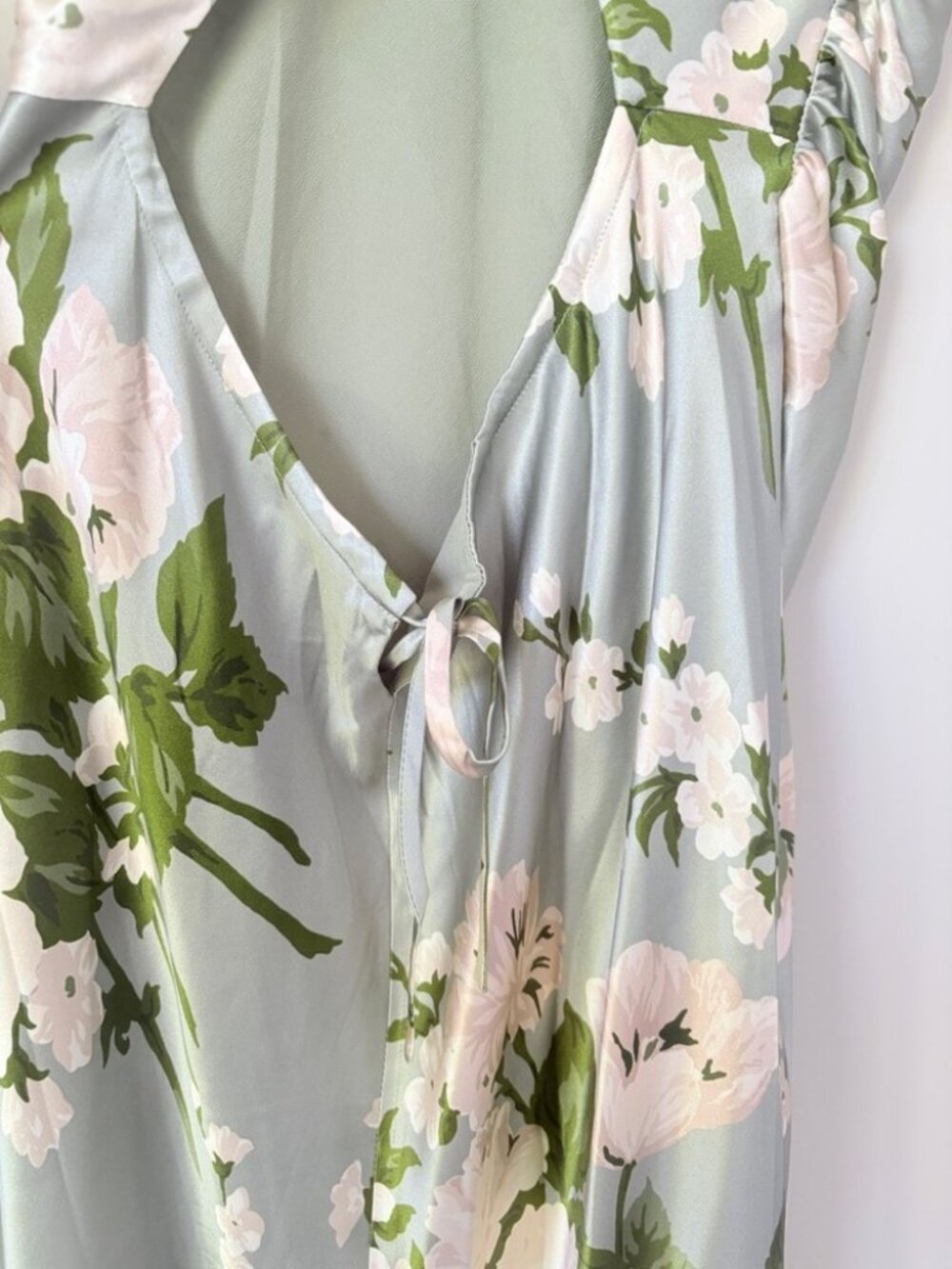 NEW Reformation Anaiis Long Silk Dress Tarragon Green Floral | size 0 - Picture 15 of 16